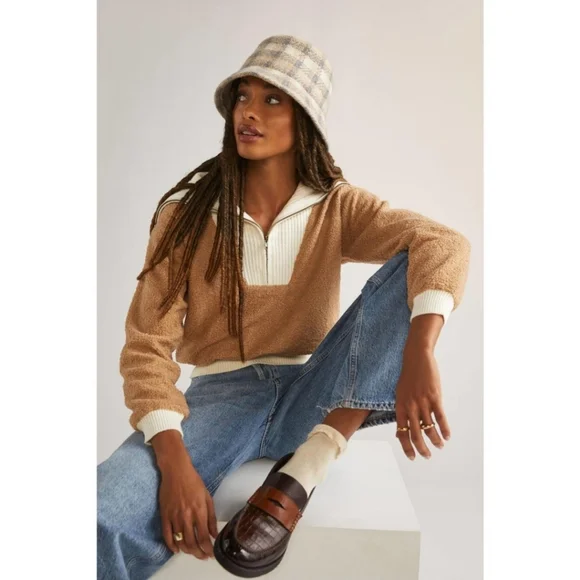 Anthropologie Dolan Left Coast Sherpa Oversized Collar Quarter Zip Sweat… - Picture 3 of 14